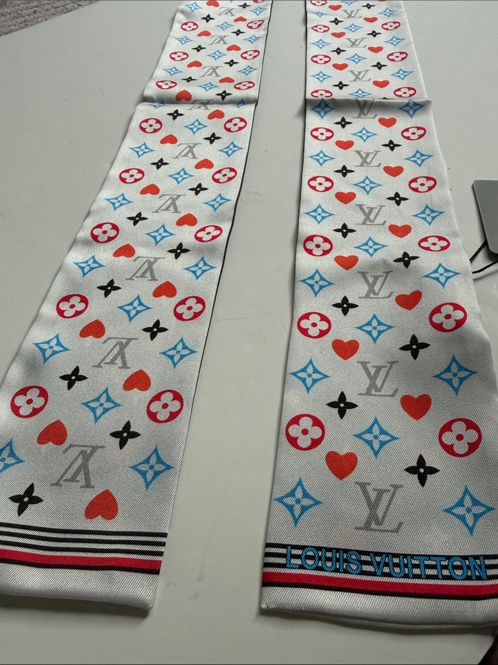 White Multicolor Monogram Twilly with Red and Blue Accents - Picture 3 of 10